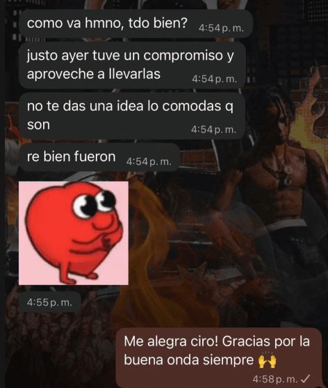 Cliente que ya estrenó las zapatillas: «no te das una idea lo comodas q son»